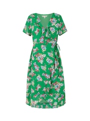 Yumi Green Multi Floral Frill Wrap Midi Dress - Image 5 of 5