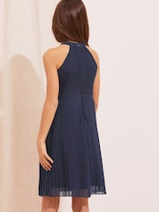 Lipsy Navy Pleated Halter Occasion Dress - Image 3 of 4