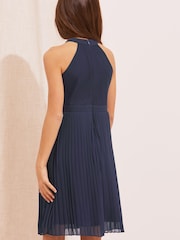 Lipsy Navy Pleated Halter Occasion Dress - Image 4 of 4