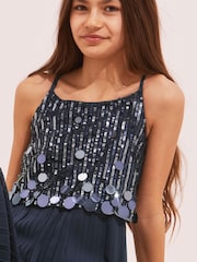 Lipsy Navy Embellished Pleated Occasion Jumpsuit - Image 2 of 3
