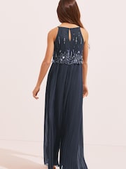 Lipsy Navy Embellished Pleated Occasion Jumpsuit - Image 3 of 3