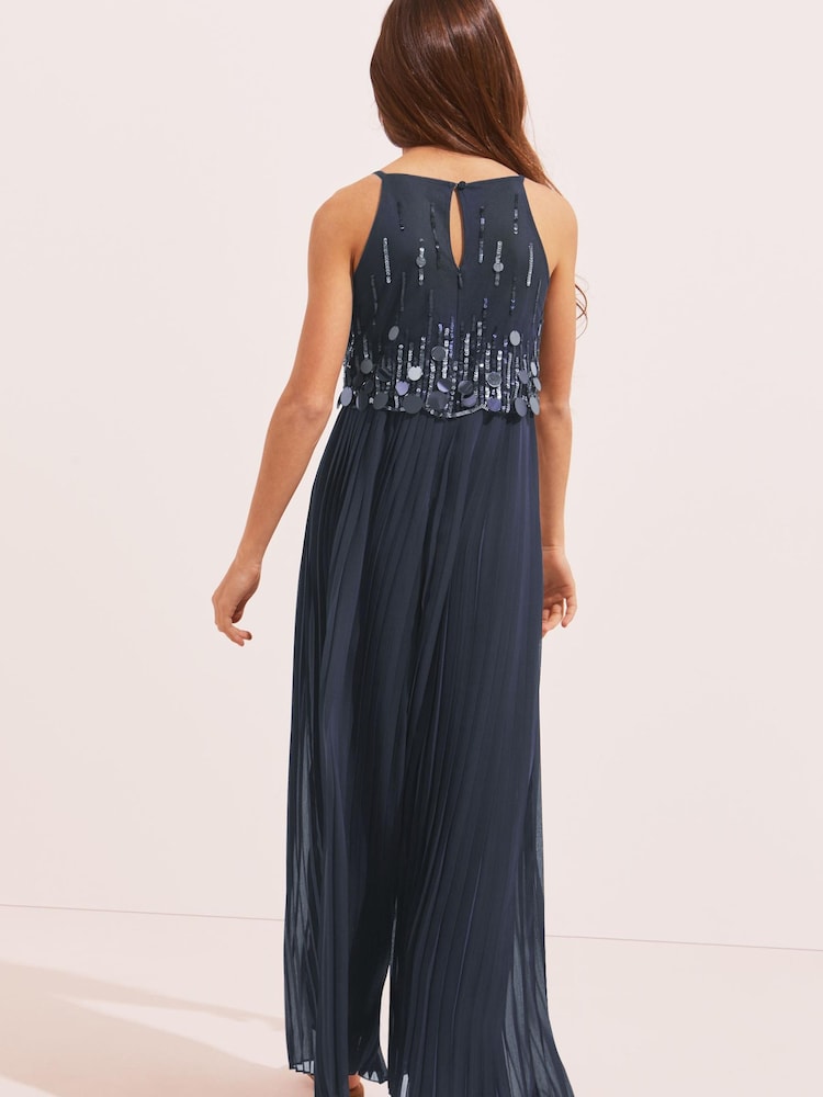 Lipsy Navy Embellished Pleated Occasion Jumpsuit - Image 3 of 3
