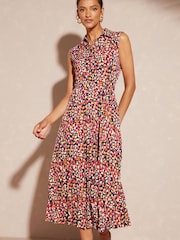Love & Roses Orange Jersey Sleeveless Belted Midi Shirt Dress - Image 1 of 4