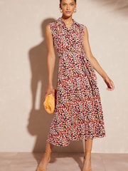 Love & Roses Orange Jersey Sleeveless Belted Midi Shirt Dress - Image 4 of 4