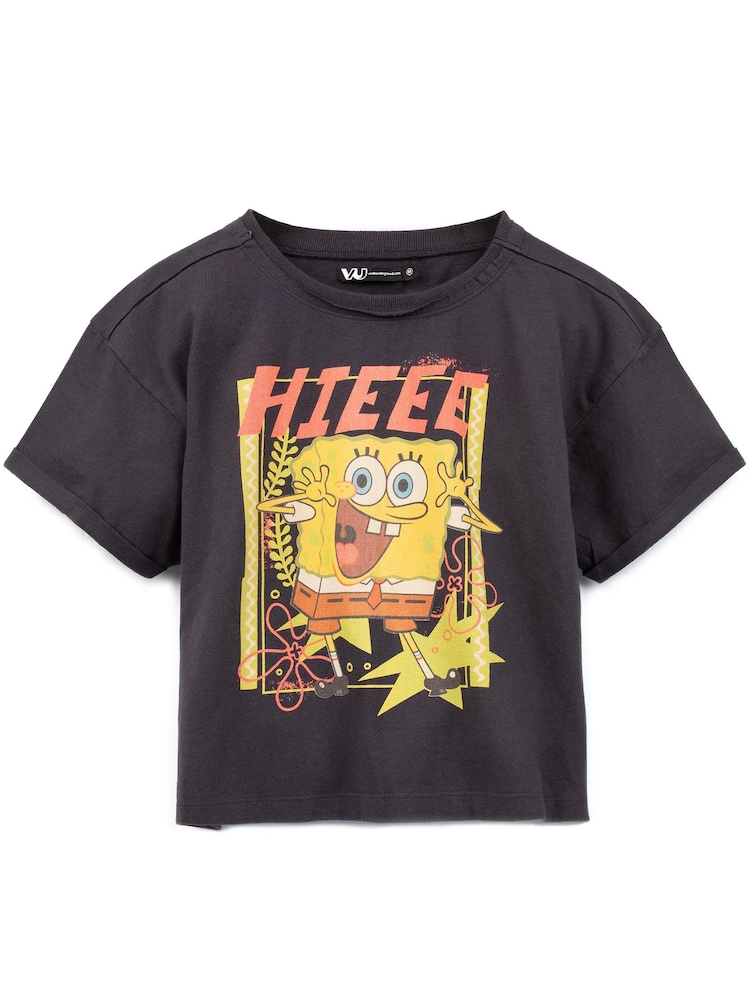 Vanilla Underground Grey SpongeBob SquarePants Cropped T-Shirt - Image 1 of 5 Vanilla Underground Grey SpongeBob SquarePants Cropped T-Shirt - Image 1 of 5