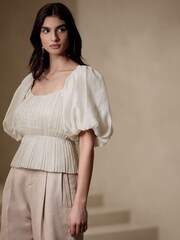 Banana Republic White Kali Pleated Top - Image 1 of 4