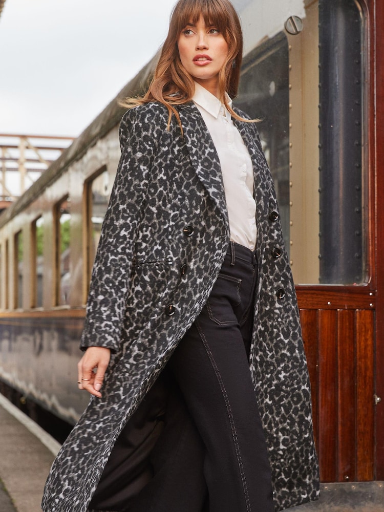 Love & Roses Grey Animal Double Breasted Smart Trench Coat - Image 1 of 4