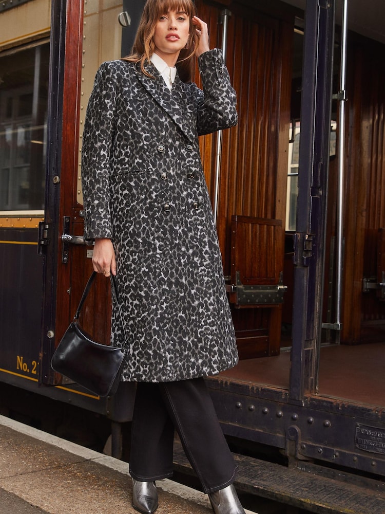 Love & Roses Grey Animal Double Breasted Smart Trench Coat - Image 4 of 4