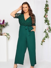 Зеленый - Комбинезон для особых случаев с запахом и кружевом Yours Curve London - Image 2 of 4