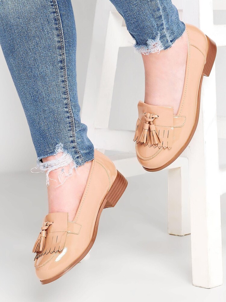 Yours Curve Nude Extra Wide Fit Wide Fit Patent Tassel Loafer - Image 1 of 1 Yours Curve Nude Extra Wide Fit Wide Fit Patent Tassel Loafer - Image 1 of 1