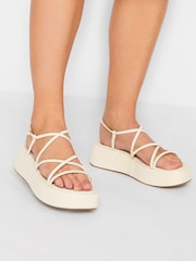 Yours Curve White Extra-Wide Fit Strappy Flatform - Image 1 of 5