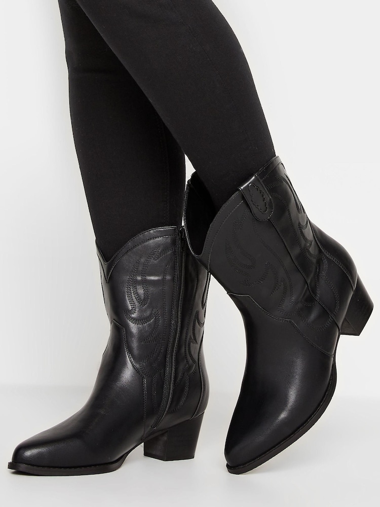 Yours Curve Black Extra-Wide Fit Cowboy Ankle Boot - Image 1 of 5 Yours Curve Black Extra-Wide Fit Cowboy Ankle Boot - Image 1 of 5