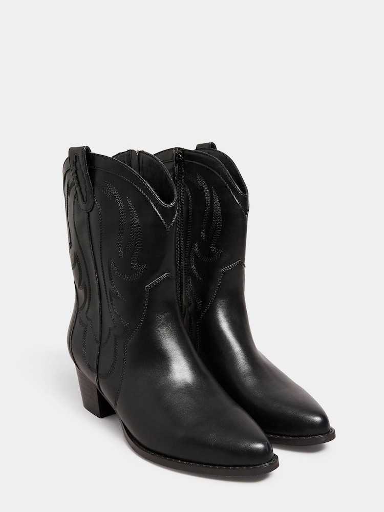 Yours Curve Black Extra-Wide Fit Cowboy Ankle Boot - Image 2 of 5