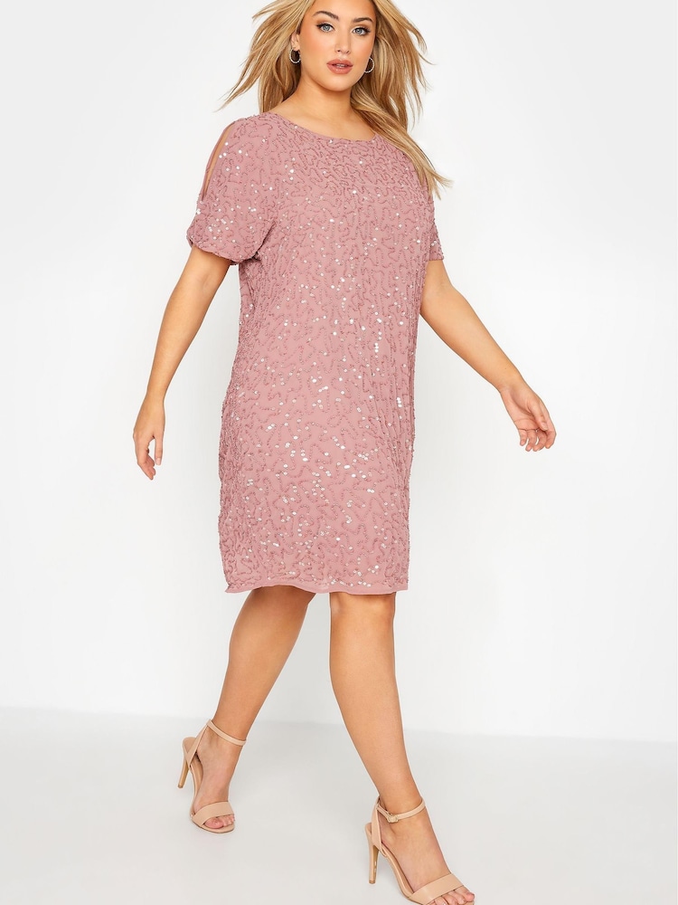 Yours Curve Pink Luxe Embellished Cape Dress - Image 3 of 5