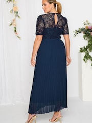 Yours Curve Blue London Occasion Lace Puff Sleeve Pleat Maxi Dress - Image 2 of 4