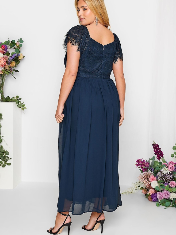 Yours Curve Blue London Occasion Lace Wrap Maxi Dress - Image 2 of 4