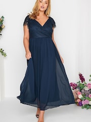 Yours Curve Blue London Occasion Lace Wrap Maxi Dress - Image 3 of 4