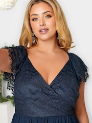 Yours Curve Blue London Occasion Lace Wrap Maxi Dress - Image 4 of 4