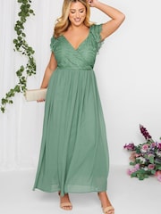 Yours Curve Green London Occasion Lace Wrap Maxi Dress - Image 1 of 4