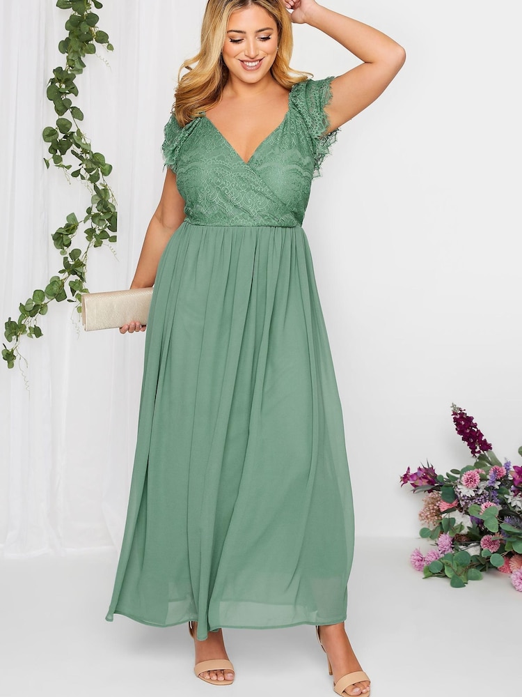 Yours Curve Green London Occasion Lace Wrap Maxi Dress - Image 1 of 4