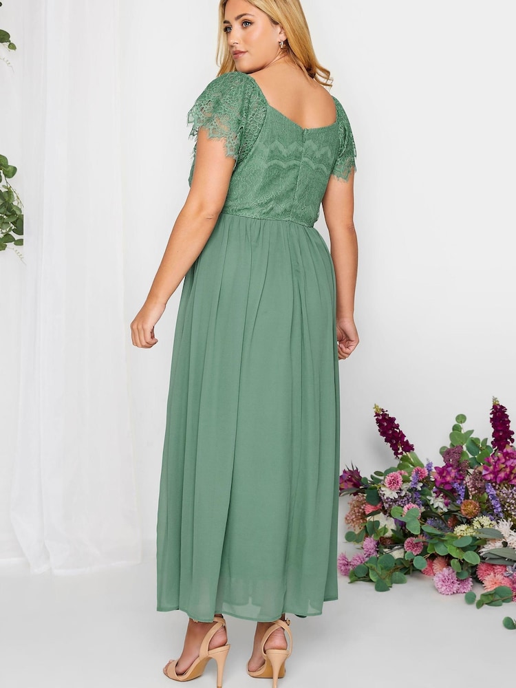 Yours Curve Green London Occasion Lace Wrap Maxi Dress - Image 2 of 4