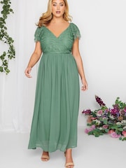 Yours Curve Green London Occasion Lace Wrap Maxi Dress - Image 3 of 4
