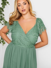 Yours Curve Green London Occasion Lace Wrap Maxi Dress - Image 4 of 4