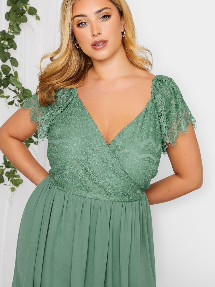 Yours Curve Green London Occasion Lace Wrap Maxi Dress - Image 4 of 4