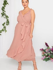 Yours Curve Pink London Occasion Ruffle Wrap Maxi Dress - Image 1 of 4