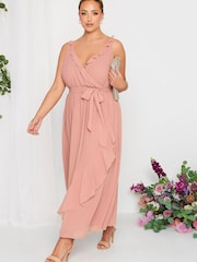 Yours Curve Pink London Occasion Ruffle Wrap Maxi Dress - Image 2 of 4