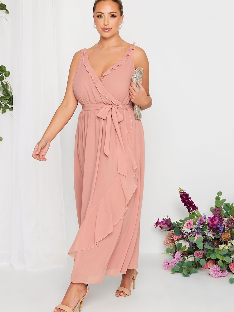 Pink - Yours Curve London Maxi-Wickelkleid mit Rüschen für besondere Anlässe - Bild 2 von 4 Pink - Yours Curve London Maxi-Wickelkleid mit Rüschen für besondere Anlässe - Bild 2 von 4