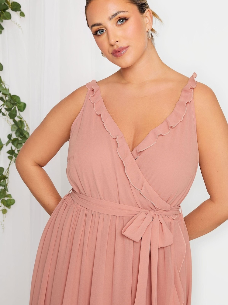 Yours Curve Pink London Occasion Ruffle Wrap Maxi Dress - Image 4 of 4