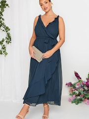 Yours Curve Blue London Occasion Ruffle Wrap Maxi Dress - Image 3 of 4