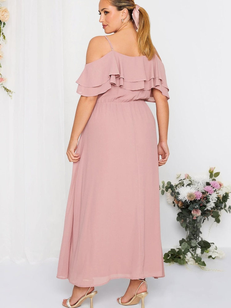 Yours Curve Pink London Occasion Ruffle Cold Shoudler Maxi Dress - Image 3 of 5