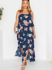 Yours Curve Blue Floral Overlay Maxi Dress - Image 1 of 5