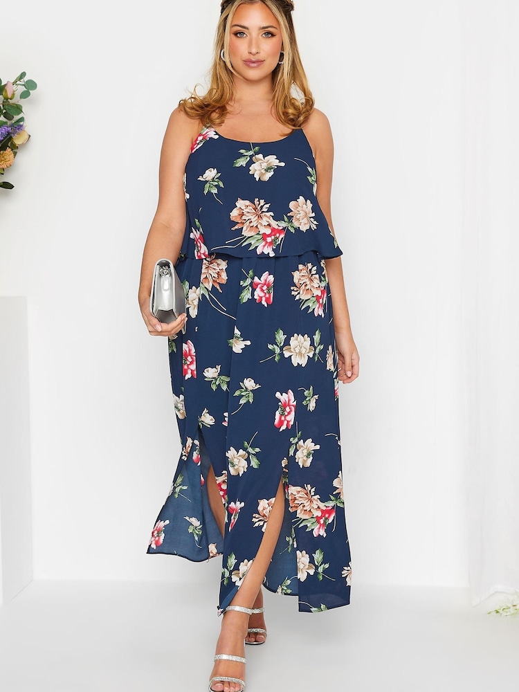 Yours Curve Blue Floral Overlay Maxi Dress - Image 1 of 5