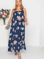 Yours Curve Blue Floral Overlay Maxi Dress - Image 2 of 5