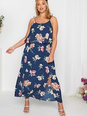 Yours Curve Blue Floral Overlay Maxi Dress - Image 3 of 5
