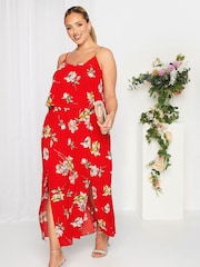 Yours Curve Red Floral Overlay Maxi Dress - Image 1 of 4