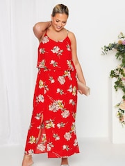 Yours Curve Red Floral Overlay Maxi Dress - Image 2 of 4