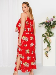 Yours Curve Red Floral Overlay Maxi Dress - Image 3 of 4