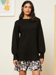 Love & Roses Black Woven Hem Long Sleeve Knitted Jumper Dress - Image 1 of 4
