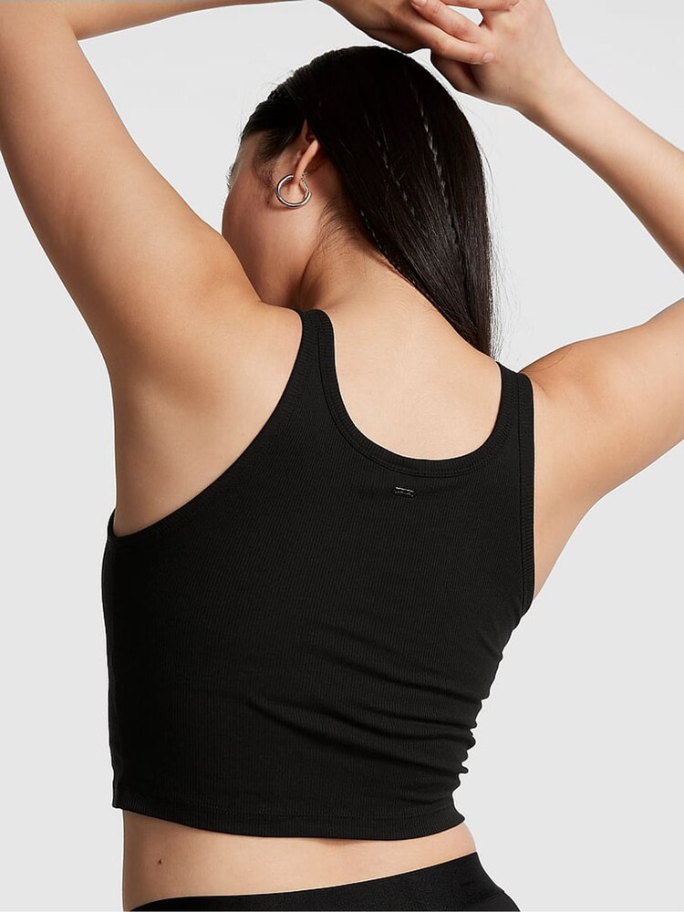 Victoria's Secret PINK Black Crop Ribbed Tank Top - Image 2 of 3 Victoria's Secret PINK Black Crop Ribbed Tank Top - Image 2 of 3