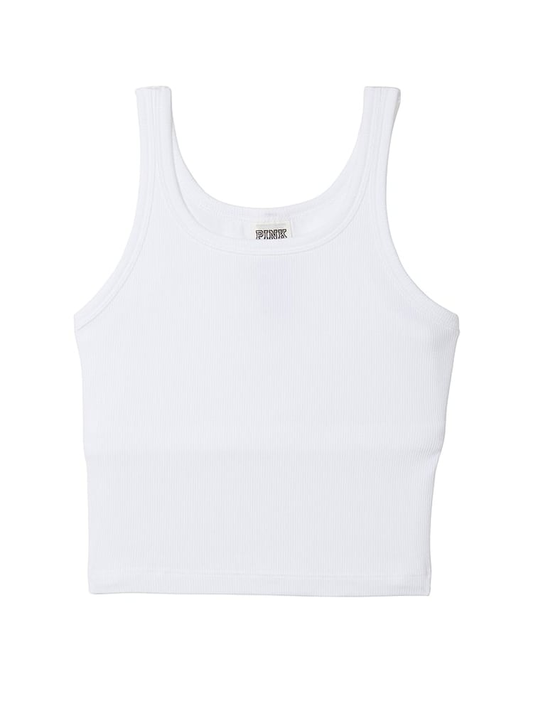 Victoria's Secret PINK White Crop Ribbed Tank Top - Image 3 of 3