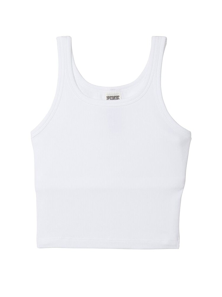 Victoria's Secret PINK White Crop Ribbed Tank Top - Image 3 of 3 Victoria's Secret PINK White Crop Ribbed Tank Top - Image 3 of 3