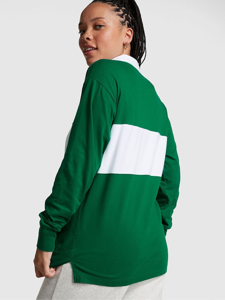 Victoria's Secret PINK Garnet Green Long Sleeve Rugby T-Shirt - Image 2 of 3