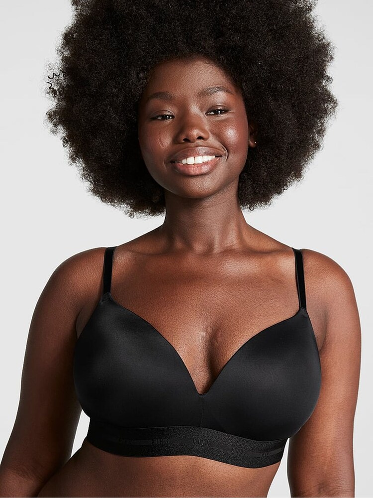 Victoria's Secret PINK Black Smooth Non Wired Push Up Smooth T-Shirt Bra - Image 1 of 3
