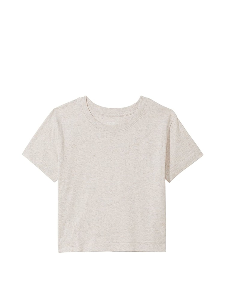 Victoria's Secret PINK Heather Oatmeal Beige Short Sleeve Shrunken T-Shirt - Image 3 of 3