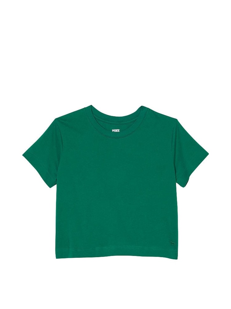 Victoria's Secret PINK Garnet Green Short Sleeve Shrunken T-Shirt - Image 4 of 4 Victoria's Secret PINK Garnet Green Short Sleeve Shrunken T-Shirt - Image 4 of 4