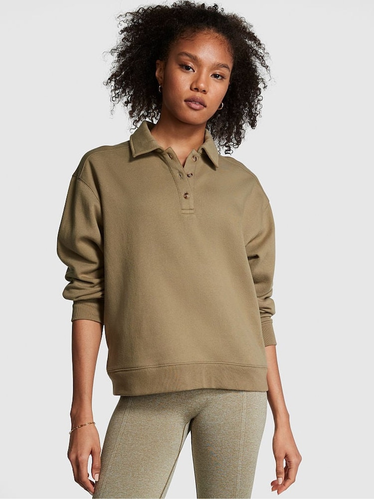 Victoria's Secret PINK Dusted Olive Green Polo Sweatshirt - Image 1 of 1